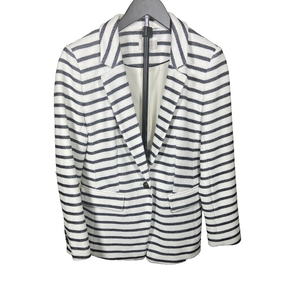 Loft White and Navy Striped Blazer Preppy Classic Fall Career Size 6 P Women